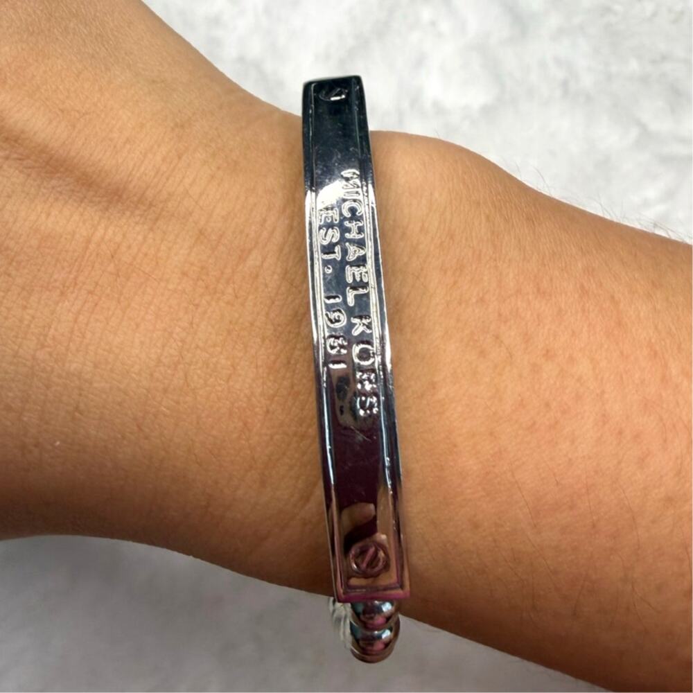 Michael Kors Silver Black Beaded Tag Bracelet